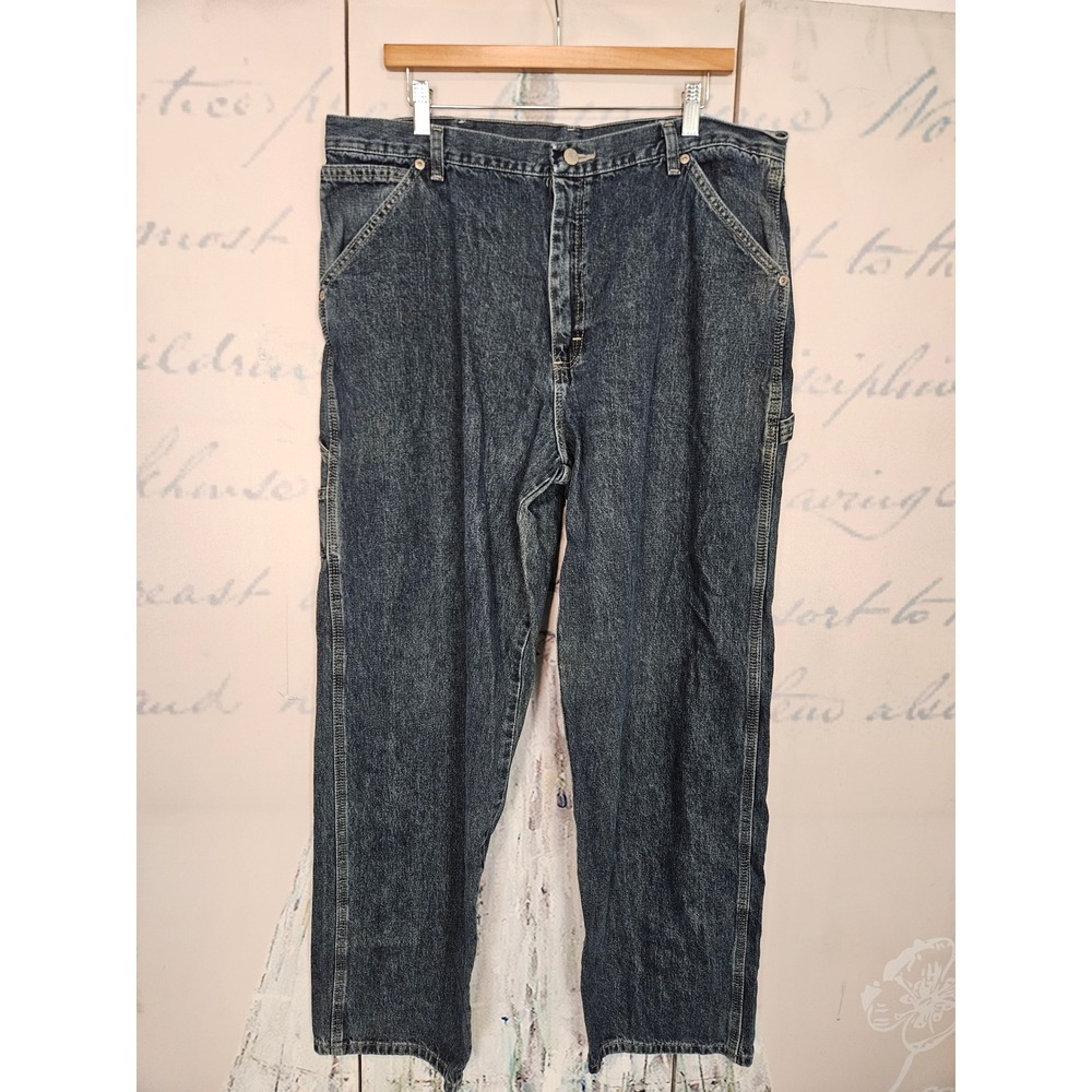 Wrangler Carpenter Jeans 38x32 Dark Wash Blue 100% Cotton Relaxed Fit Workwear